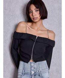 GYDA | bijou chainフロントZIPオフショルブラウス(シャツ/ブラウス)