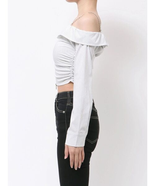 GYDA(ジェイダ)の「bijou chainフロントZIPオフショルブラウス(シャツ/ブラウス・レディース・オフホワイト/ブラック・FREE)」の15枚目の写真