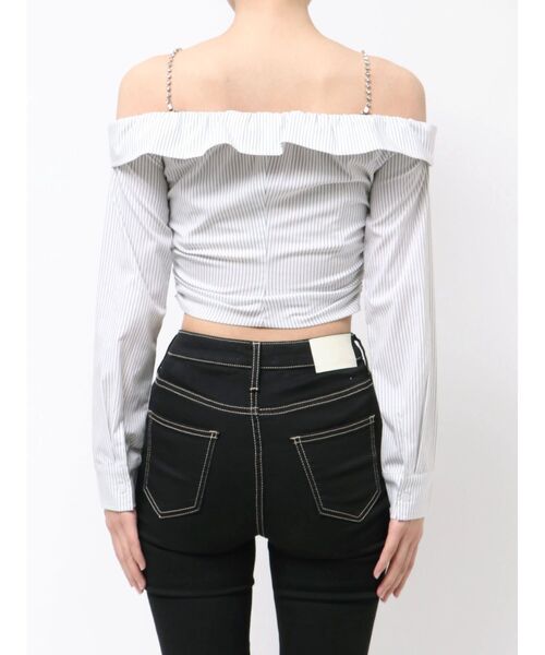 GYDA(ジェイダ)の「bijou chainフロントZIPオフショルブラウス(シャツ/ブラウス・レディース・オフホワイト/ブラック・FREE)」の16枚目の写真