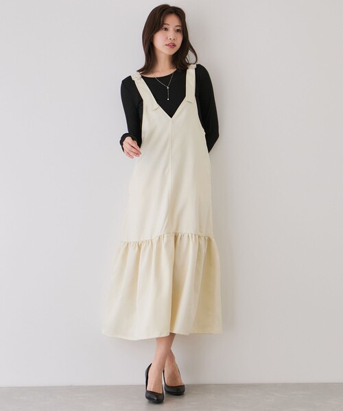 Jayro(ジャイロ)の「サスペンダーティアードジャンスカ(ジャンパースカート・レディース・ベージュ/ホワイト系その他・M)」の2枚目の写真