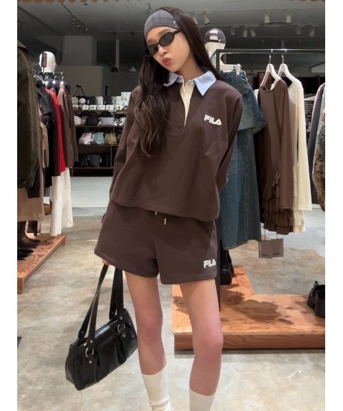 SLY（スライ）の「FILA x SLY SW S/PT フィラスライスウェットショートパンツ 春服（スウェットパンツ・レディース・ブラウン/ネイビー系・FREE）」の12枚目の写真
