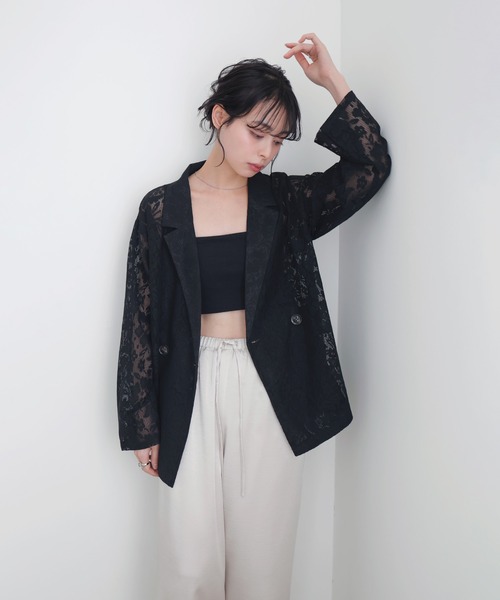 LIAN（リアン）の「クロシェレースシアージャケット（テーラードジャケット・レディース・ブラック/アイボリー・FREE）」の11枚目の写真