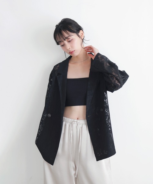 LIAN（リアン）の「クロシェレースシアージャケット（テーラードジャケット・レディース・ブラック/アイボリー・FREE）」の13枚目の写真