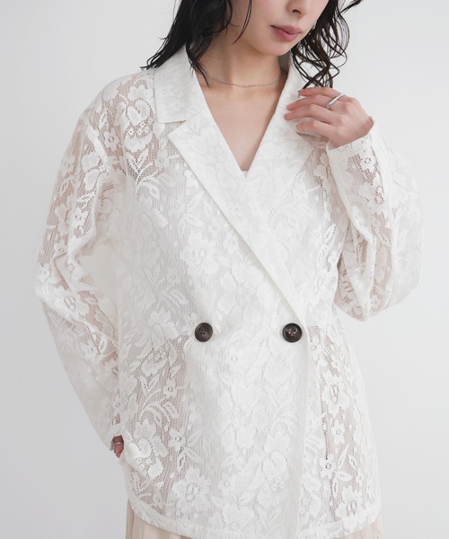 LIAN（リアン）の「クロシェレースシアージャケット（テーラードジャケット・レディース・ブラック/アイボリー・FREE）」の5枚目の写真