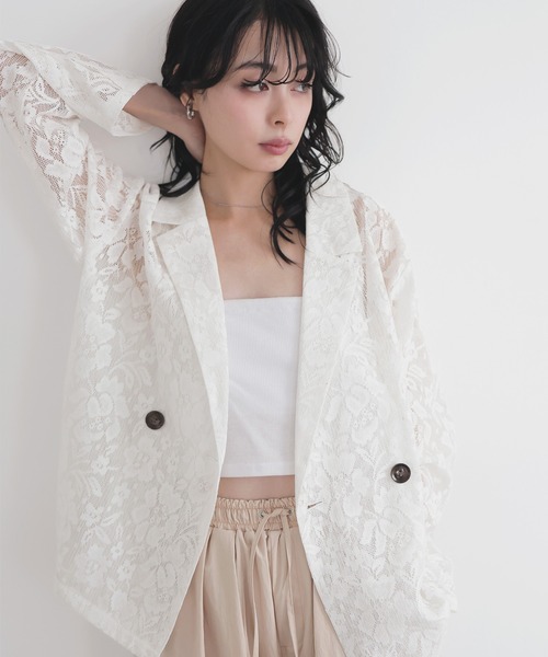 LIAN（リアン）の「クロシェレースシアージャケット（テーラードジャケット・レディース・ブラック/アイボリー・FREE）」の6枚目の写真