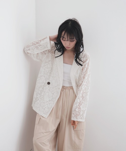 LIAN（リアン）の「クロシェレースシアージャケット（テーラードジャケット・レディース・ブラック/アイボリー・FREE）」の7枚目の写真