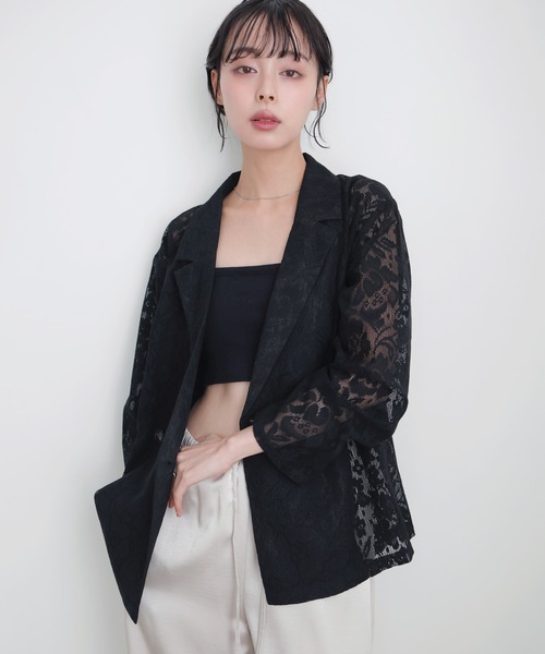 LIAN（リアン）の「クロシェレースシアージャケット（テーラードジャケット・レディース・ブラック/アイボリー・FREE）」の10枚目の写真