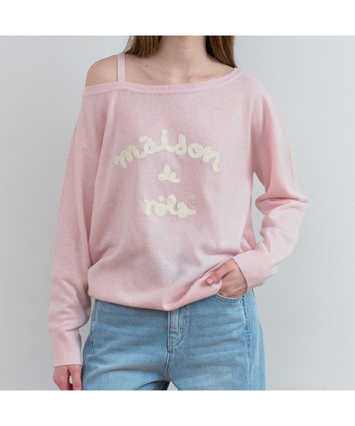 ROLAROLA(ロラロラ)の「MAISON DE ROLA EMBROIDERY OFF SHOULDER KNIT PINK(ニット/セーター・レディース・ピンク・FREE)」の1枚目の写真