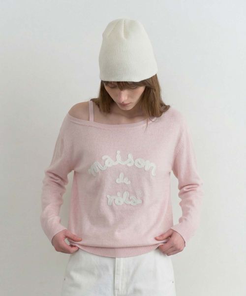 ROLAROLA(ロラロラ)の「MAISON DE ROLA EMBROIDERY OFF SHOULDER KNIT PINK(ニット/セーター・レディース・ピンク・FREE)」の2枚目の写真