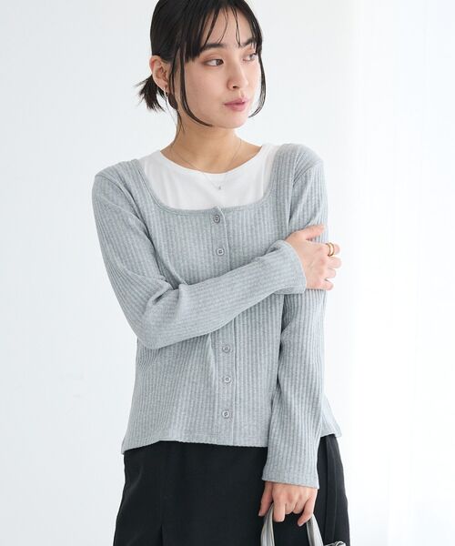 CRAFT STANDARD BOUTIQUE（クラフトスタンダードブティック）の「2点セット / スクープネックカーディガン+タンクトップ（Tシャツ/カットソー・レディース・杢グレー/アイボリー・FREE）」の3枚目の写真