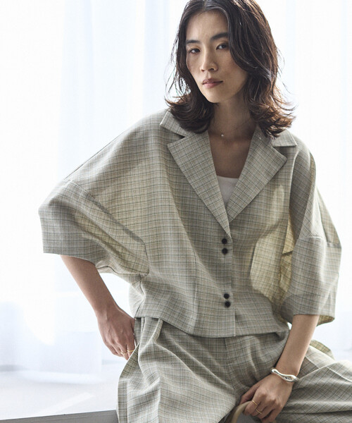 Firsthand（ファーストハンド）の「Firsthand/ファーストハンド カラミチェック バルーンスリーブ シャツ / セットアップ対応（シャツ/ブラウス・レディース・ブラック/ブルーグリーン・FREE）」の2枚目の写真