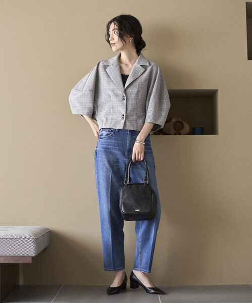 Firsthand（ファーストハンド）の「Firsthand/ファーストハンド カラミチェック バルーンスリーブ シャツ / セットアップ対応（シャツ/ブラウス・レディース・ブラック/ブルーグリーン・FREE）」の3枚目の写真