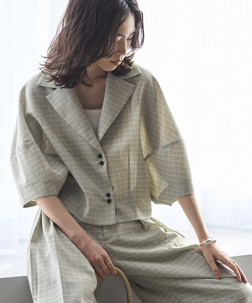 Firsthand（ファーストハンド）の「Firsthand/ファーストハンド カラミチェック バルーンスリーブ シャツ / セットアップ対応（シャツ/ブラウス・レディース・ブラック/ブルーグリーン・FREE）」の4枚目の写真