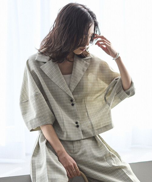 Firsthand（ファーストハンド）の「Firsthand/ファーストハンド カラミチェック バルーンスリーブ シャツ / セットアップ対応（シャツ/ブラウス・レディース・ブラック/ブルーグリーン・FREE）」の5枚目の写真