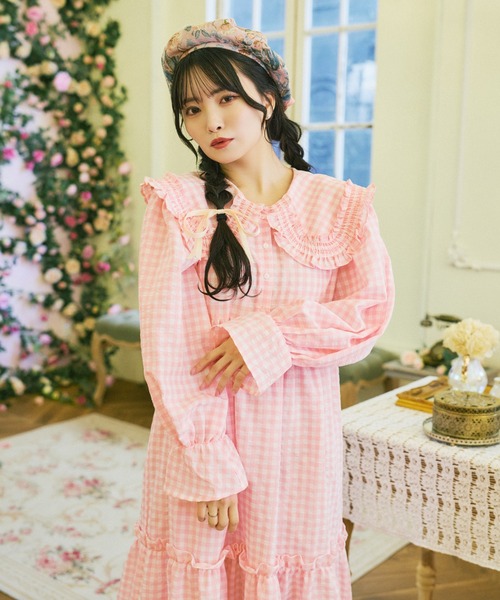 cccmalie シーマリー フロッキー花柄 フリルTシャツ 38 ピンク 美品 Flower Lace Frill Shirring OP by Angelic Pretty