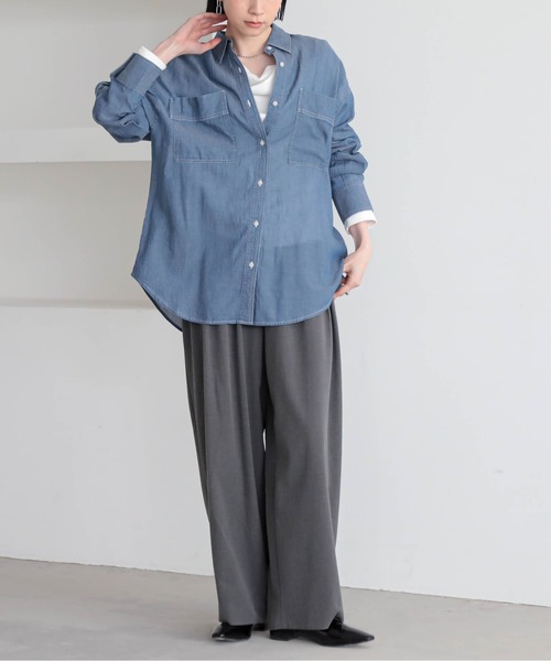 for/c(フォーシー)の「シアーデニムシャツ【サスティナブル】(シャツ/ブラウス・レディース・グレー/ライトブルー・M/L)」の19枚目の写真