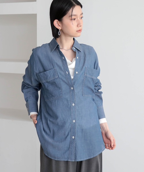 for/c(フォーシー)の「シアーデニムシャツ【サスティナブル】(シャツ/ブラウス・レディース・グレー/ライトブルー・M/L)」の13枚目の写真