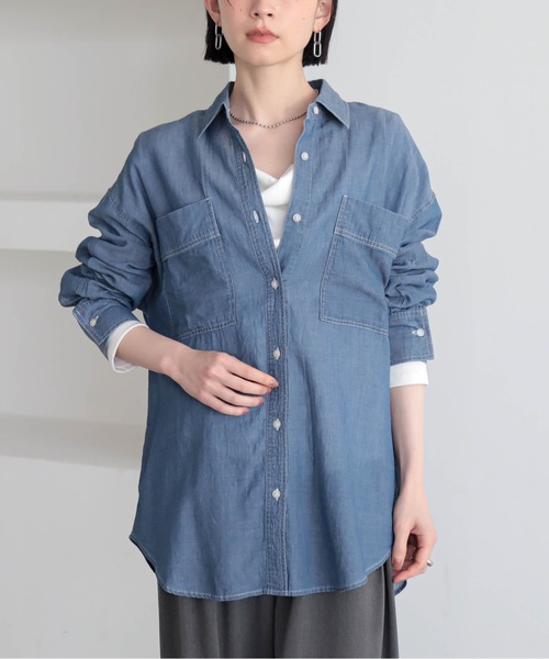 for/c(フォーシー)の「シアーデニムシャツ【サスティナブル】(シャツ/ブラウス・レディース・グレー/ライトブルー・M/L)」の7枚目の写真