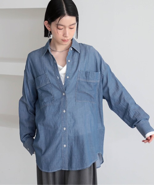 for/c(フォーシー)の「シアーデニムシャツ【サスティナブル】(シャツ/ブラウス・レディース・グレー/ライトブルー・M/L)」の9枚目の写真