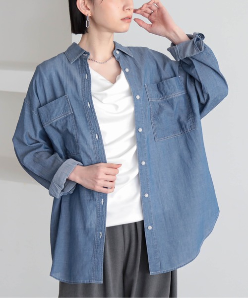 for/c(フォーシー)の「シアーデニムシャツ【サスティナブル】(シャツ/ブラウス・レディース・グレー/ライトブルー・M/L)」の14枚目の写真