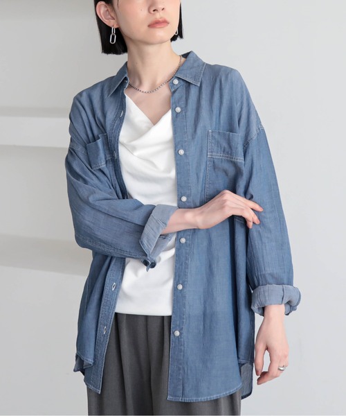 for/c(フォーシー)の「シアーデニムシャツ【サスティナブル】(シャツ/ブラウス・レディース・グレー/ライトブルー・M/L)」の15枚目の写真
