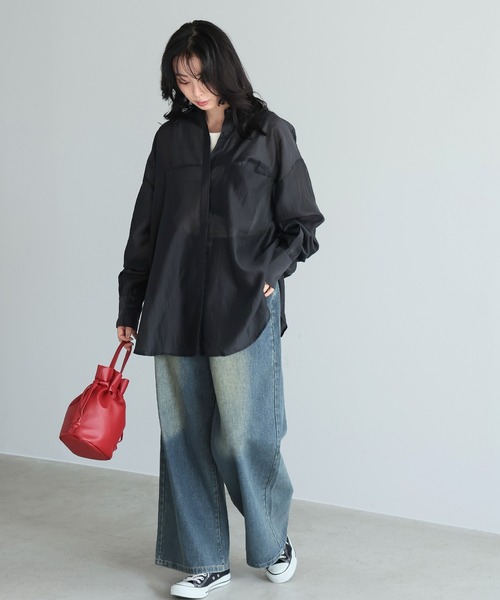 itto...(イット)の「BIGシルエットシアーブラウス(シャツ/ブラウス・レディース・イエロー/ブラック/ベージュ/キナリ・M)」の14枚目の写真