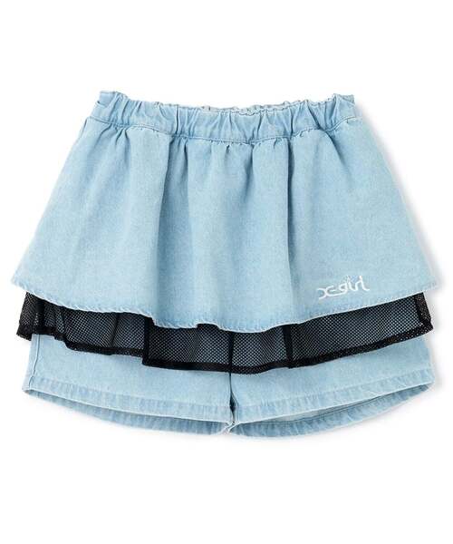 X-girl Stages(エックスガールステージス)の「フリルメッシュレイヤード ショートパンツ(その他パンツ・キッズ・カラフル/ライトブルー・130cm/120cm/140cm/110cm/100cm)」の12枚目の写真