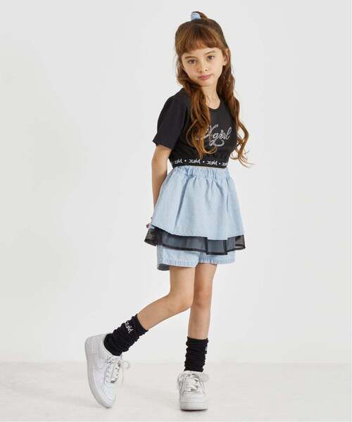 X-girl Stages(エックスガールステージス)の「フリルメッシュレイヤード ショートパンツ(その他パンツ・キッズ・カラフル/ライトブルー・130cm/120cm/140cm/110cm/100cm)」の15枚目の写真