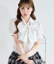 one after another NICE CLAUP | フロントギャザー半袖ボウタイブラウス(シャツ/ブラウス)