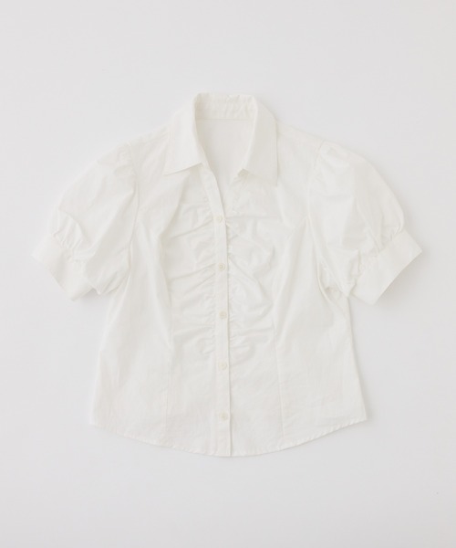 one after another NICE CLAUP(ワンアフターアナザーナイスクラップ)の「フロントギャザー半袖ボウタイブラウス(シャツ/ブラウス・レディース・サックスブルー/オフホワイト/チェック・FREE)」の5枚目の写真