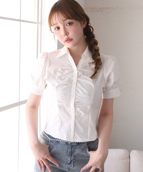 one after another NICE CLAUP（ワンアフターアナザーナイスクラップ）の「フロントギャザー半袖ボウタイブラウス（シャツ/ブラウス・レディース・サックスブルー/オフホワイト/チェック・FREE）」の14枚目の写真