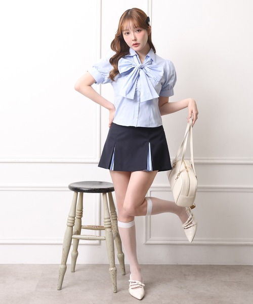 one after another NICE CLAUP（ワンアフターアナザーナイスクラップ）の「フロントギャザー半袖ボウタイブラウス（シャツ/ブラウス・レディース・サックスブルー/オフホワイト/チェック・FREE）」の20枚目の写真