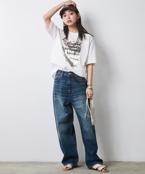 CHIC STYLE(シックスタイル)の「綿100%箔プリントTシャツ<大きいサイズ有>シックスタイル(Tシャツ/カットソー・レディース・オフホワイト/ブラック・5L/4L/3L/LL/L/M)」の9枚目の写真