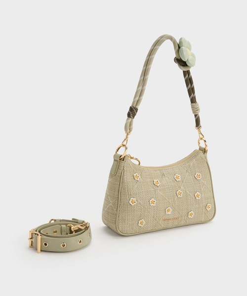 CHARLES & KEITH 花模様ショルダーバッグ Philomena フィロメナ ラフィア フラワークロスボディーバッグ
