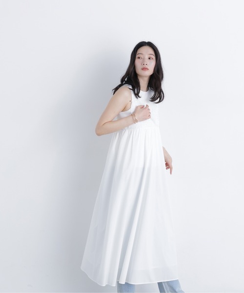 N.(N. Natural Beauty Basic)(エヌエヌナチュラルビューティーベーシック)の「レース切替コットンブレンドキャミワンピース(ワンピース・レディース・ブラック/ブルー系その他/オフホワイト・P/S/MEDIUM)」の6枚目の写真