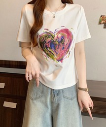 ハートプリントTシャツ / グラフィックロゴ 半袖カットソー