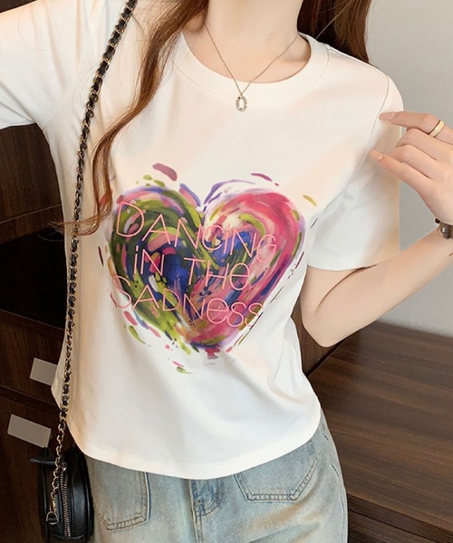 2ly2（トゥーリートゥー）の「ハートプリントTシャツ / グラフィックロゴ 半袖カットソー（Tシャツ/カットソー・レディース・ピンク/ホワイト/ブラック・FREE）」の9枚目の写真