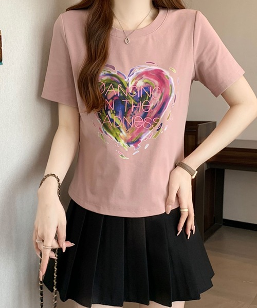 2ly2（トゥーリートゥー）の「ハートプリントTシャツ / グラフィックロゴ 半袖カットソー（Tシャツ/カットソー・レディース・ピンク/ホワイト/ブラック・FREE）」の12枚目の写真