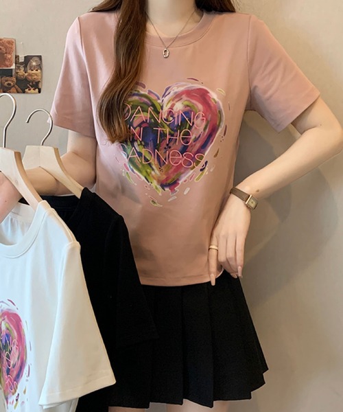 2ly2（トゥーリートゥー）の「ハートプリントTシャツ / グラフィックロゴ 半袖カットソー（Tシャツ/カットソー・レディース・ピンク/ホワイト/ブラック・FREE）」の18枚目の写真