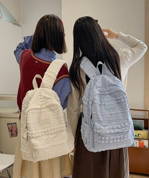 WEGO（ウィゴー）の「[通勤・通学]ふくれジャガードリュックサック（バックパック/リュック・レディース・アイボリー/ブラウン/ピンク/ブルー・FREE）」の5枚目の写真