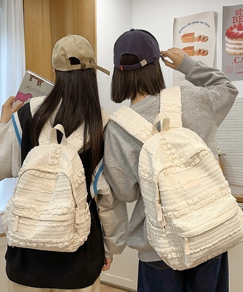 WEGO（ウィゴー）の「[通勤・通学]ふくれジャガードリュックサック（バックパック/リュック・レディース・アイボリー/ブラウン/ピンク/ブルー・FREE）」の6枚目の写真