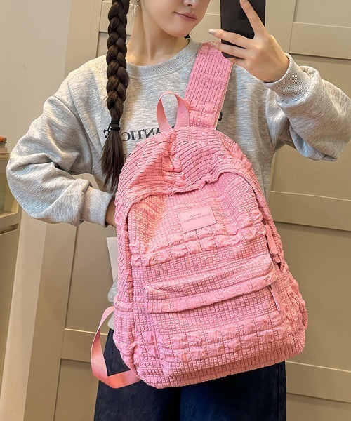 WEGO（ウィゴー）の「[通勤・通学]ふくれジャガードリュックサック（バックパック/リュック・レディース・アイボリー/ブラウン/ピンク/ブルー・FREE）」の18枚目の写真