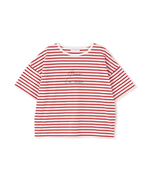 human woman(ヒューマンウーマン)の「◆Azur La mer ボーダーロゴTシャツ(Tシャツ/カットソー・レディース・レッド系その他4/ダークインディゴブルー・MEDIUM)」の3枚目の写真