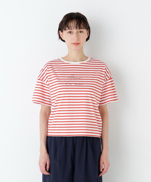 human woman(ヒューマンウーマン)の「◆Azur La mer ボーダーロゴTシャツ(Tシャツ/カットソー・レディース・レッド系その他4/ダークインディゴブルー・MEDIUM)」の7枚目の写真