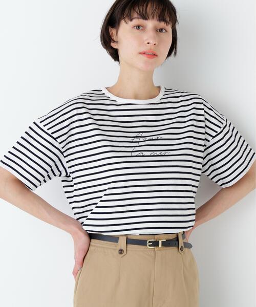 human woman(ヒューマンウーマン)の「◆Azur La mer ボーダーロゴTシャツ(Tシャツ/カットソー・レディース・レッド系その他4/ダークインディゴブルー・MEDIUM)」の11枚目の写真