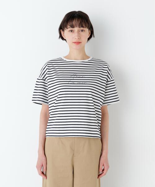 human woman(ヒューマンウーマン)の「◆Azur La mer ボーダーロゴTシャツ(Tシャツ/カットソー・レディース・レッド系その他4/ダークインディゴブルー・MEDIUM)」の14枚目の写真