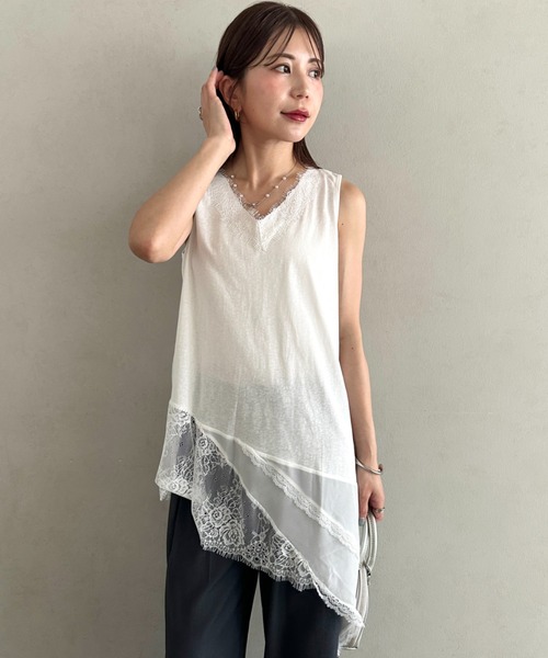 MYMOOD.(マイムード)の「使いまわし力抜群◎レイヤードにピッタリ♪裾レースタンクトップ 単品使いも◎(タンクトップ・レディース・ブラック/ホワイト・FREE)」の6枚目の写真