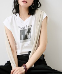 VIS | フォト＆ロゴプリントフレンチスリーブTシャツ/接触冷感(Tシャツ/カットソー)