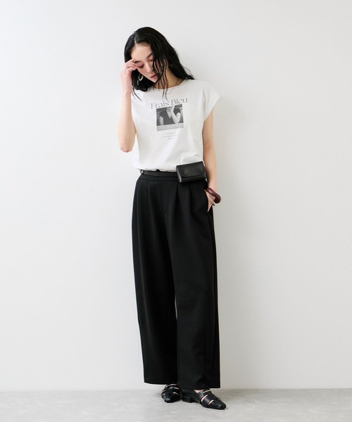 VIS（ビス）の「フォト＆ロゴプリントフレンチスリーブTシャツ/接触冷感（Tシャツ/カットソー・レディース・ホワイト/チャコールグレー/サックスブルー・FREE）」の17枚目の写真