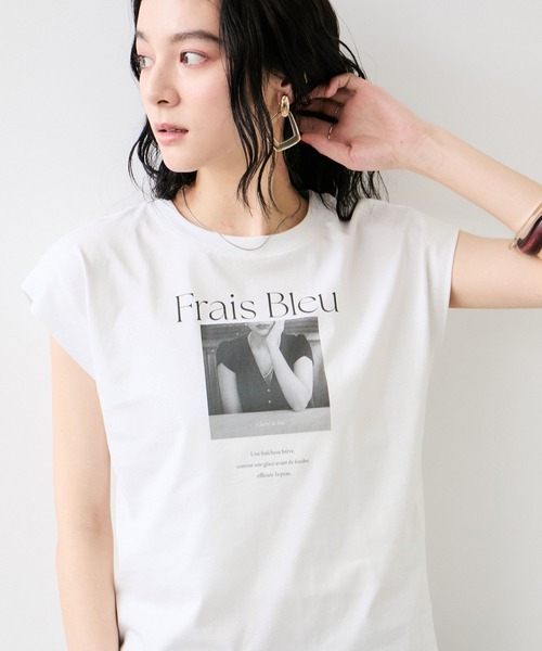 VIS（ビス）の「フォト＆ロゴプリントフレンチスリーブTシャツ/接触冷感（Tシャツ/カットソー・レディース・ホワイト/チャコールグレー/サックスブルー・FREE）」の16枚目の写真
